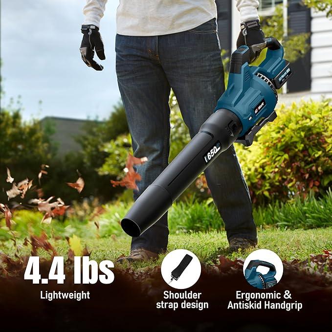 GEVEELIFE Leaf Blower Cordless, 650CFM & 3 Speed Levels, Electric Cordless Leaf Blower with 2 * 5.0Ah Battery Powered, Blowers for Lawn Care, Yard, Blowing Leaves, Dust, Snow - NeatNest