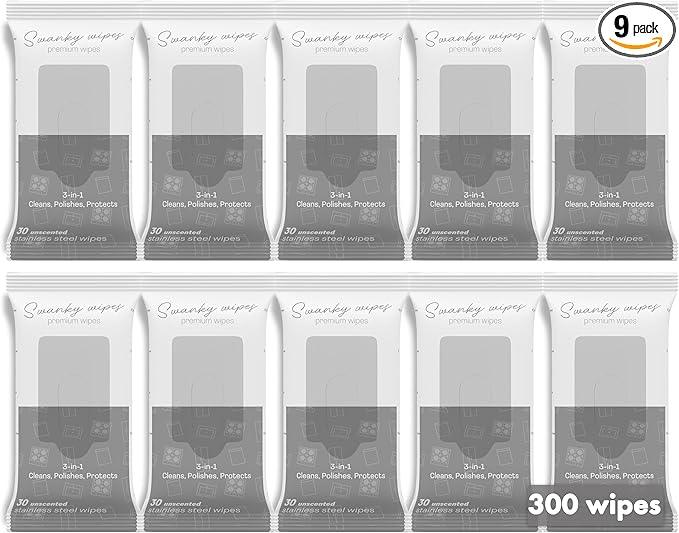 Swanky Stainless Steel Cleaner Wipes - Grime & Grease Remover Kitchen Cleaning Supplies - Clean & Shine, For Stove Top, Refrigerator, Sink, Oven, & Household Appliances - Soft Wipes, 300 Count - NeatNest