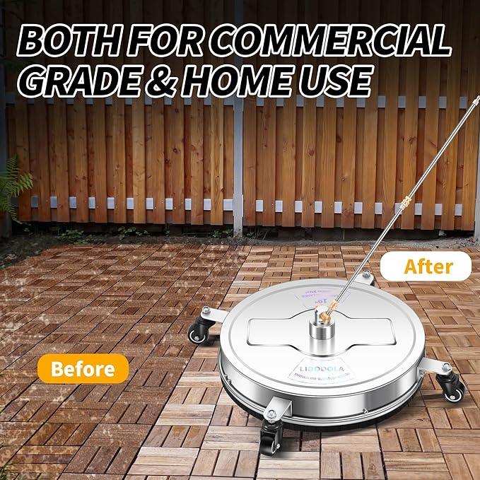 19" Pressure Washer Surface Cleaner with 4 Wheels - Stainless Steel Surface Cleaner for Pressure Washer Attachment for Concrete, Patio, Sidewalk, Deck, Driveways and Daily Washing - PWS 19 - NeatNest