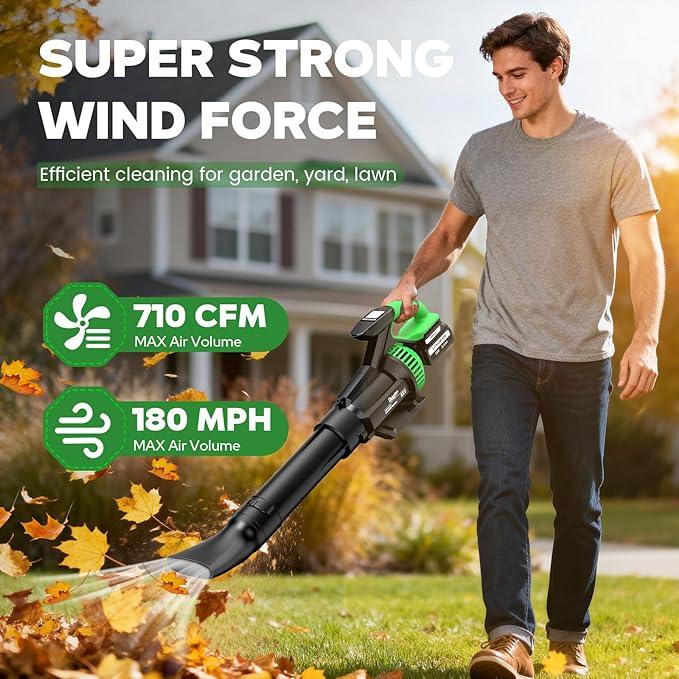 Leaf Blower Cordless with Battery and Charger, 2X 5500 mAh Batteries, 710 CFM/180 MPH Brushless Electric Leaf Blower with Shoulder Strap, 3-Speed Modes, Handheld Blowers for Lawn Garden Yard Care - NeatNest
