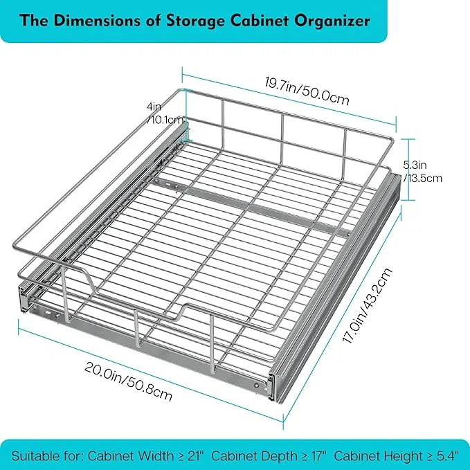 Pull Out Cabinet Organizer 20" W X 17" D, Slide Out Drawers For Kitchen Cabinets, Pull Out Drawers For Cabinets Capacity Heavy Duty Caddy, Cabinet Pull Out Shelves Chrome-Plated, Bathroom Pantry - NeatNest