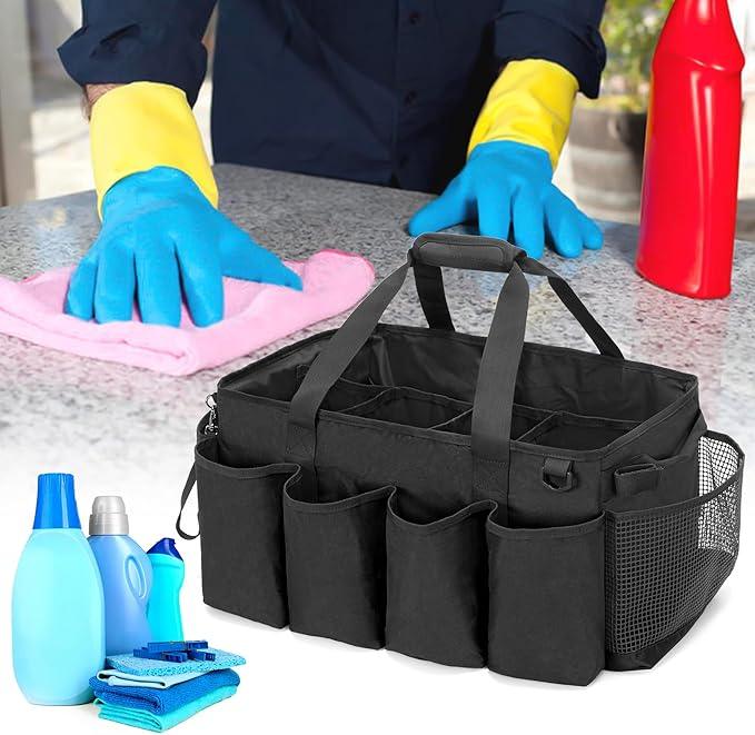 Extra-Large Cleaning Caddy, Organizer with Handles for Cleaning Tools & Products Storage, Large Capacity Tote Bag for Car, Home & Housekeeping Work, Black - NeatNest
