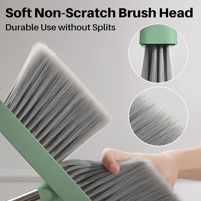 JOYMOOP Dark Teal Green Broom and Dustpan Set, Upright Angle with Built-in Comb Teeth, Ideal for Home, Office, Hardwood, Pet Hair - NeatNest