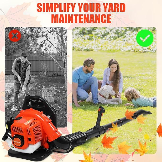 52CC Gas Backpack Leaf Blower, 2-Stroke Engine 550CFM Commercial-Grade Dust Blower, Heavy Duty Patio Cleaning Lawn Care Yard Work Landscaping Snow Removal Blower 1.7KW/2.3HP - NeatNest