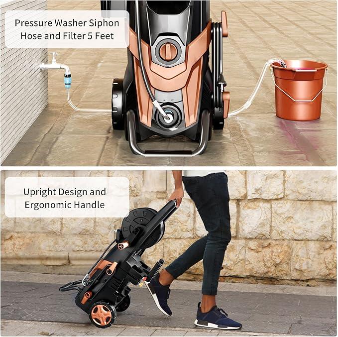 2025Upgraded Pressure Washer 4500PSI with 4 Quick Connect Nozzles,Inlet Hose & Filter, Foam Cannon for Cars/Fences/Driveways/Patios/Home Cleaning,Red - NeatNest