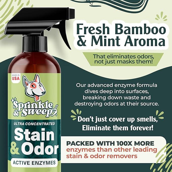 Sprinkle & Sweep Pet Stain and Odor Remover - Super Concentrated Pet Odor Eliminator - No Scrubbing Dog & Cat Urine Enzyme Cleaner Destroyer - Carpet Cleaner for Multiple Surfaces (24 oz Pack of 2) - NeatNest