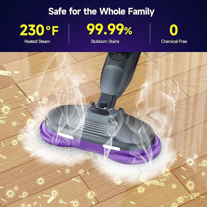 Scrubbing Steam Mop, Steam Mops for Floor Cleaning with Rotating Pads, 4 Cleaning Modes & LED Headlights, Swivel Steering,Safe for all Sealed Hard Floors F2 - NeatNest
