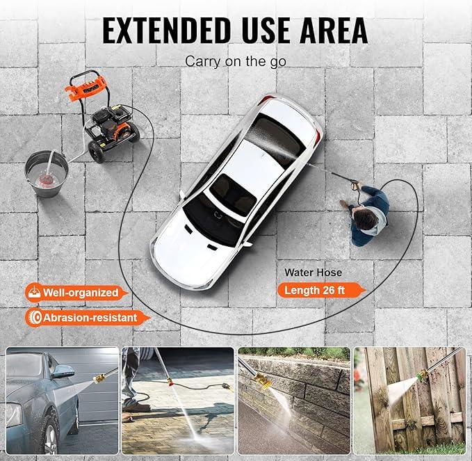 VEVOR Gas Pressure Washer, 3500 PSI 2.6 GPM, Gas Powered Pressure Washer with Aluminum Pump, Spray Gun and Extension Wand, 5 Nozzle Set, for Cars, Fences, Homes, Driveways, Patios Furniture Horizontal - NeatNest