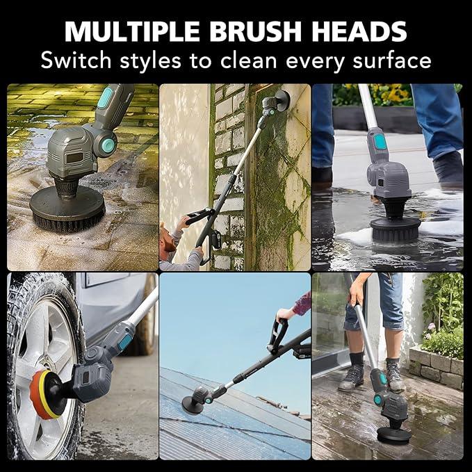 20V Cordless Spin Scrubber with Replaceable Battery, Electric Cleaning Brush with Long Handle & 8 Brush Heads for Outdoor, Bathroom, Tile, Grout, Shower, Bathtub - NeatNest