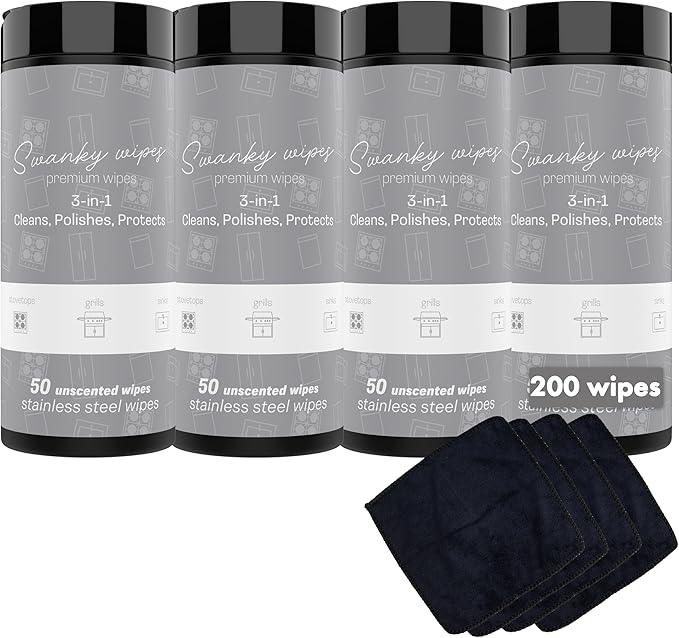 Swanky Stainless Steel Cleaner Wipes - Grime & Grease Remover Kitchen Cleaning Supplies - Clean & Shine, For Stove Top, Refrigerator, Sink, Oven, & Household Appliances - Canister, 200 Count - NeatNest