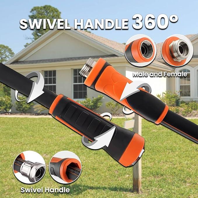 Giraffe Tools Garden Hose 100ft x 5/8", Water Hose Heavy Duty, Flexible with Watering Timer Nozzle and Yard Sprinkler, Lightweight Hybrid Hose with Swivel Handle, Male to Female Fittings - NeatNest