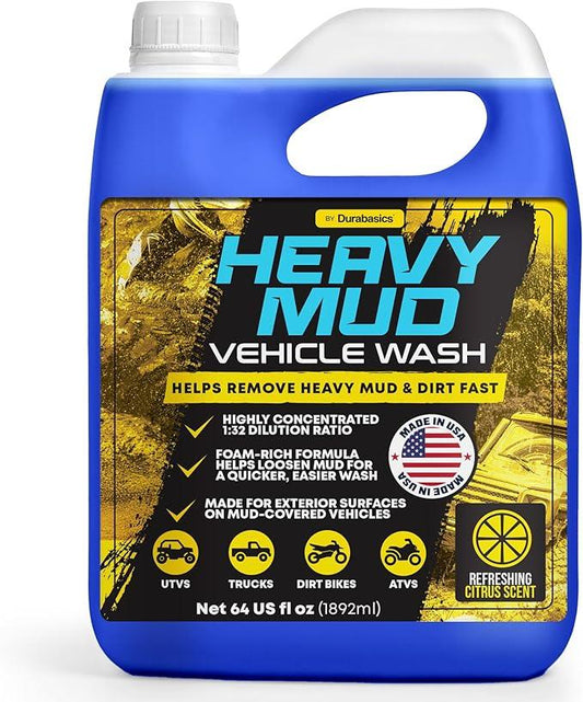Durabasics Heavy Mud Wash – Highly Concentrated 1:32 Ratio, Thick Foam Car Wash Soap & ATV Cleaner for Trucks, UTV Cleaner, Dirt Bikes & RVs – Works with Foam Cannons & Bucket Washes – 64 fl oz - NeatNest