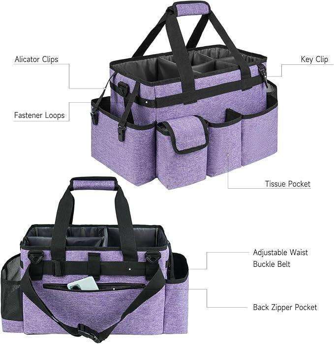 Cleaning Caddy Bag,Large Cleaning Supplies Organizer with Handle for Housekeepers,Purple - NeatNest