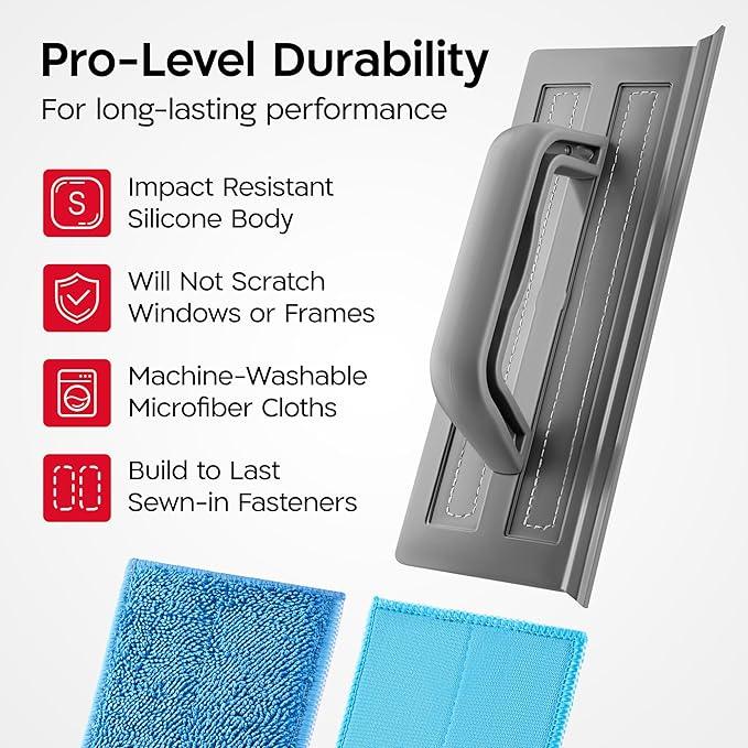 Tyroler Silicone Shower Squeegee for Glass Doors - 10" | 2 Microfiber Scrub & Polish Cloths | Multi-Surface Wiper | Perfect Window Squeegee for Home | Squeegee for Shower Glass | Shower Door Squeegee - NeatNest