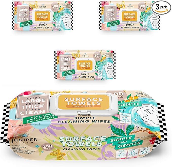 3 Packs Surface Cleaning Wipes Bleach Free, Thick & Large Dispose, All-Purpose Cleaner for Bathroom, Kitchen, Office, 300 Count Soft Flow, Biodegradable, Citrus Scent - NeatNest