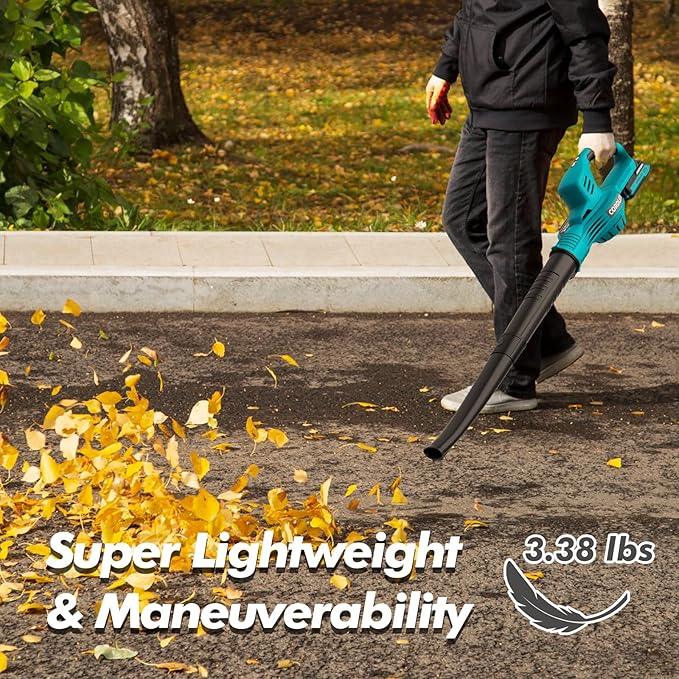 Leaf Blower Cordless - 21V Powerful Electric Leaf Blower with 2 Batteries and Charger, 2 Speed Modes, 2.0Ah Lightweight Battery Powered Leaf Blowers for Lawn Care, Patio, Dust, Blowing Leaves - NeatNest