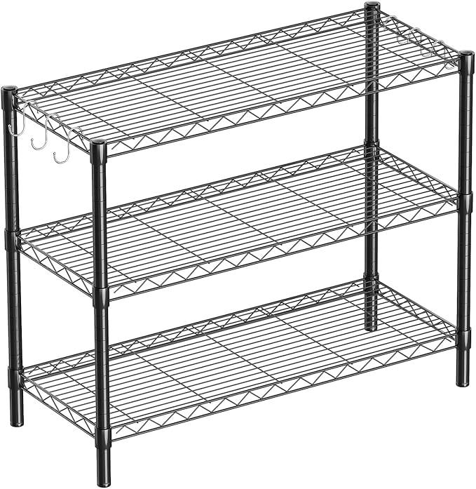 3-Shelf Adjustable Metal Shelf Wire Shelving Unit Storage Rack Display Shelf for Office,Kitchen,Bedroom,Bathroom,Laundry,Pantry Basement,Garage(Black,36" L x 14" W x 30" H) - NeatNest