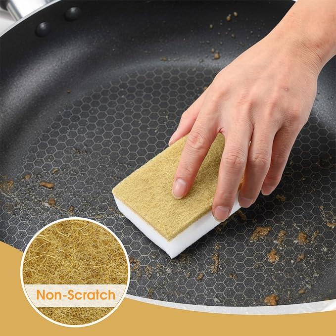 Tioncy 100 Pcs Individually Wrapped Sponges Kitchen Bulk Brown Dish Non Scratch Scrub Sponges Dual Sided Cleaning Dish Scrubber for Washing Dishes, Pots, Pans, Sinks, Stoves, Appliances, Car, Bike - NeatNest
