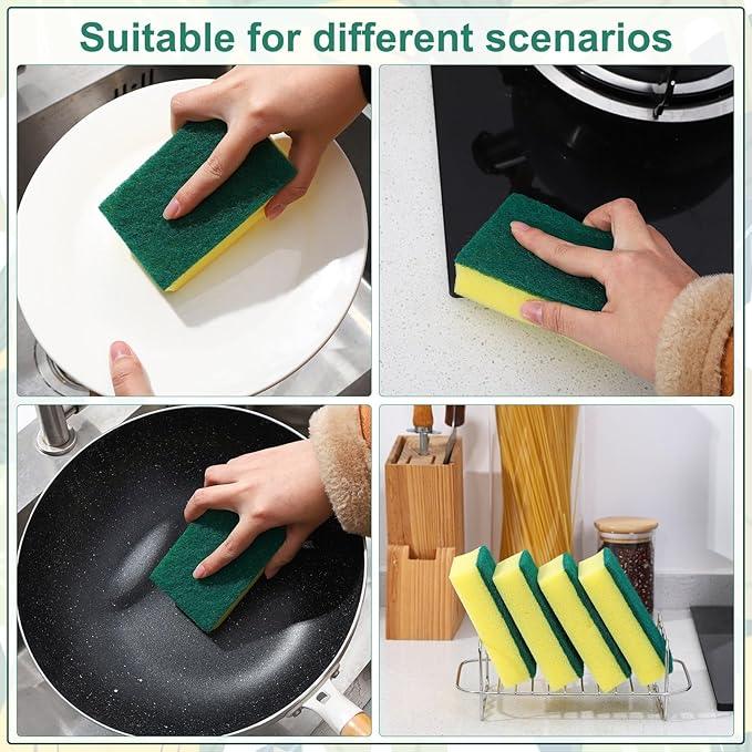 90 Pack Individually Wrapped Sponges Uncompressed Kitchen Dishwashing Non Scratch Scrouing Sponge Bulk for Hotel Car Airbnb Apartments,Green - NeatNest