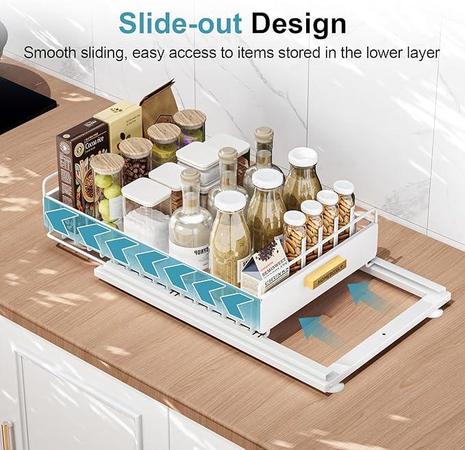 Under Sink Organizer, Kitchen Pull Out Cabinet Organizer, Mute Slide Out Metal Under Sink Organizers and Storage Shelves for Kitchen Bathroom Laundry Cabinet Pantry, White - NeatNest