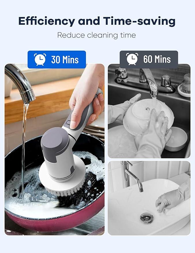 Electric Spin Scrubber,Power Scrubber Dual Speeds Cordless Shower Scrub Brush with Handle,Cleaning Brush with IPX7 Waterproof,8 Brush Heads for Kitchen,Tile,Tub (Short Purple) - NeatNest