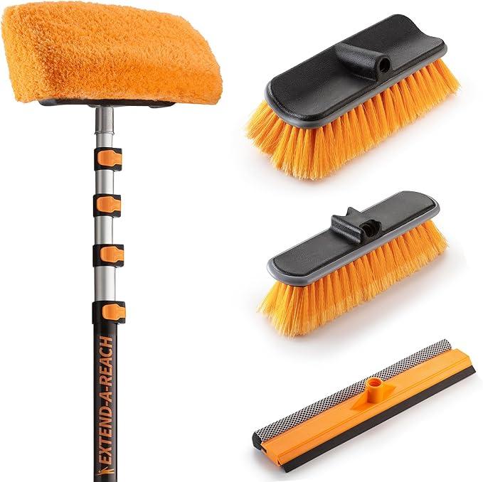 25 Foot Exterior House Cleaning Brush Set with 5-18 ft Extension Pole // Vinyl Siding Brushes with Telescopic Extendable Pole & Window Cleaning Squeegee Tool // The Ultimate Extension Scrub Brush Set - NeatNest
