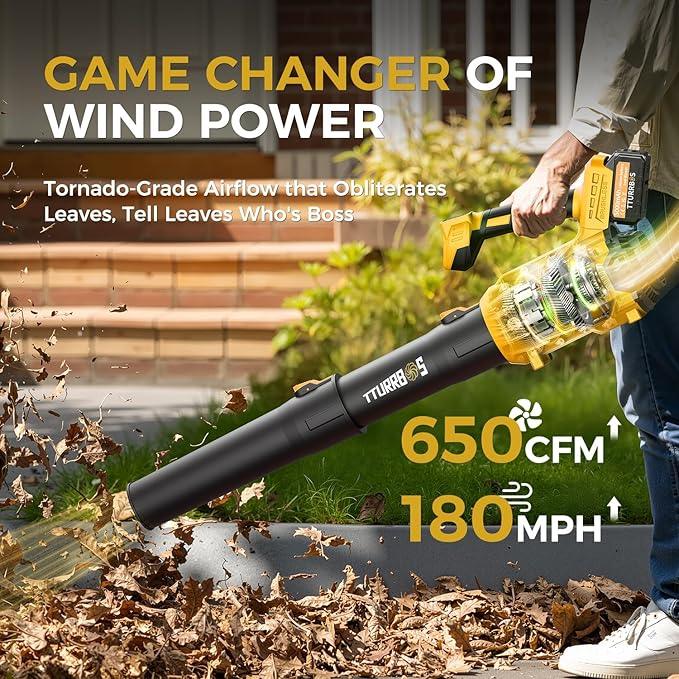 Leaf Blower Cordless - 650CFM Brushless Motor Leaf Blower with 6-Speed Control & Ergonomic Handle - Includes 2 x 5.0Ah Batteries & Fast Charger - Blowers for Lawn Care, Yard, Patio, Leaves, Snow, Dust - NeatNest