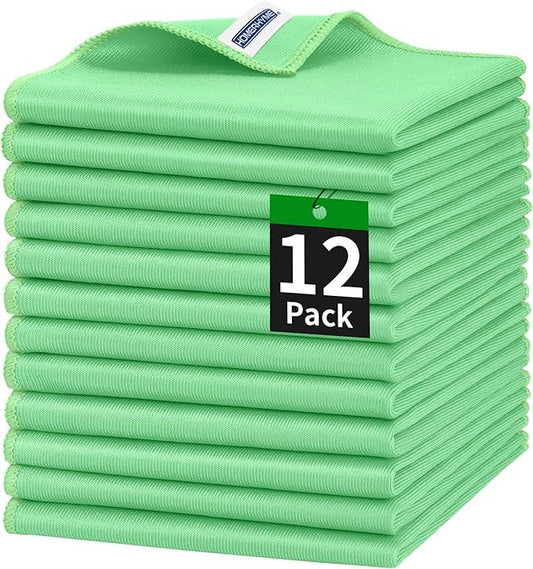HOMERHYME Microfiber Cleaning Cloth, 12 Pack Window Glasses Cleaning Cloth, Reusable Lint-Free Streak Free Polishing Cloth Wipes for Stainless Steel, Eyeglass, Mirror, Screen & Lense, Sage Green - NeatNest