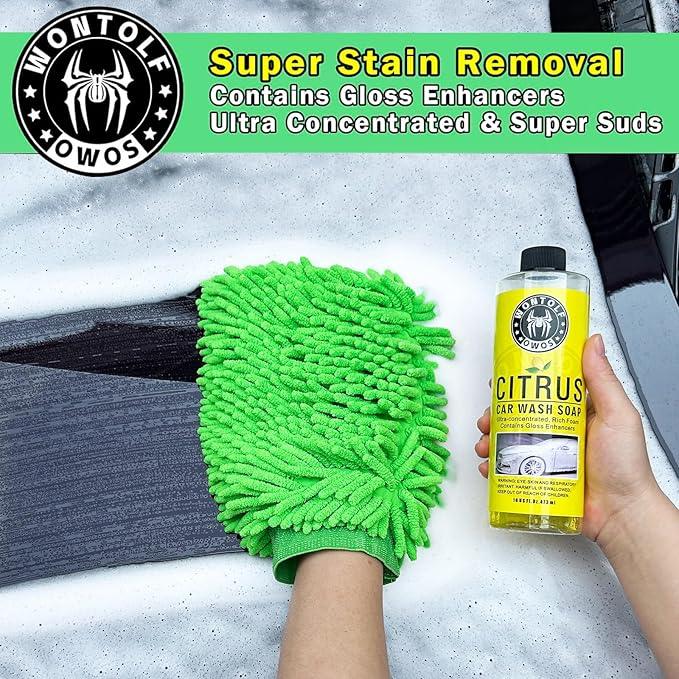 Wontolf Complete Car Wash Cleaning Kit with Car Wash Brush, Car Wash Soap, Interior Cleaner, Wheel Cleaner, Window Squeegee, Car Interior Detailing Kit for Cars Trucks RVs SUVs, 17pcs - NeatNest