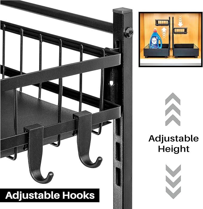 LYNK PROFESSIONAL® Pull Out Under Sink Kitchen Cabinet Organizer - 10" W x 14" D 2-Tier Drawer - Sliding Shelf Organizer for Cabinets and Undersink Storage Shelves - Lifetime Ltd. Warranty – Black - NeatNest