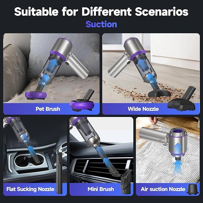 Car Vacuum Portable Cordless, 22000PA High Power handheld Vacuum Cleaner with Brushless Motor,11 in 1 Mini Hand Held Vacuum Cordless Rechargeable Air Duster/Blower/Pump for Car, Home, Pet, Office - NeatNest