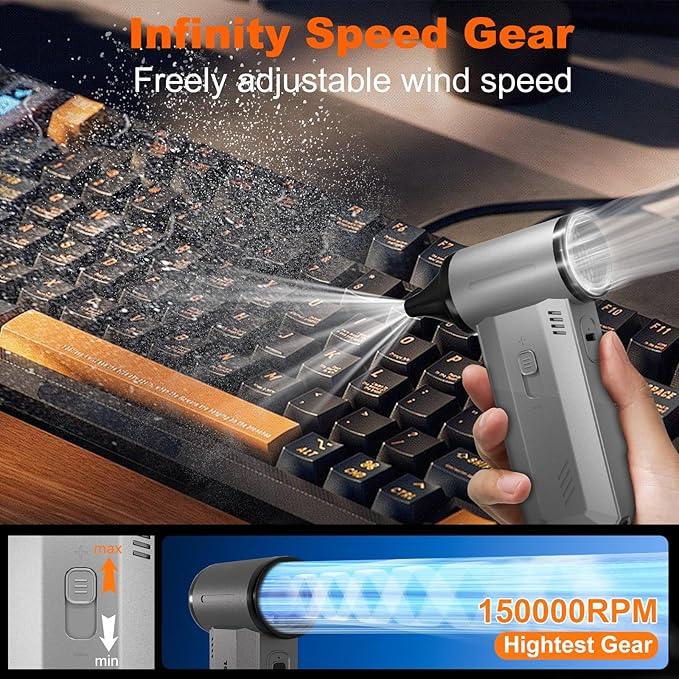 2-in-1 Compressed Air Duster-150000RPM Super Power Electric Air Duster with 8000mAh Battery, Continuously Adjustable Speed Rechargeable Air Duster for PC Keyboard, Car, Home, and Outdoor - NeatNest