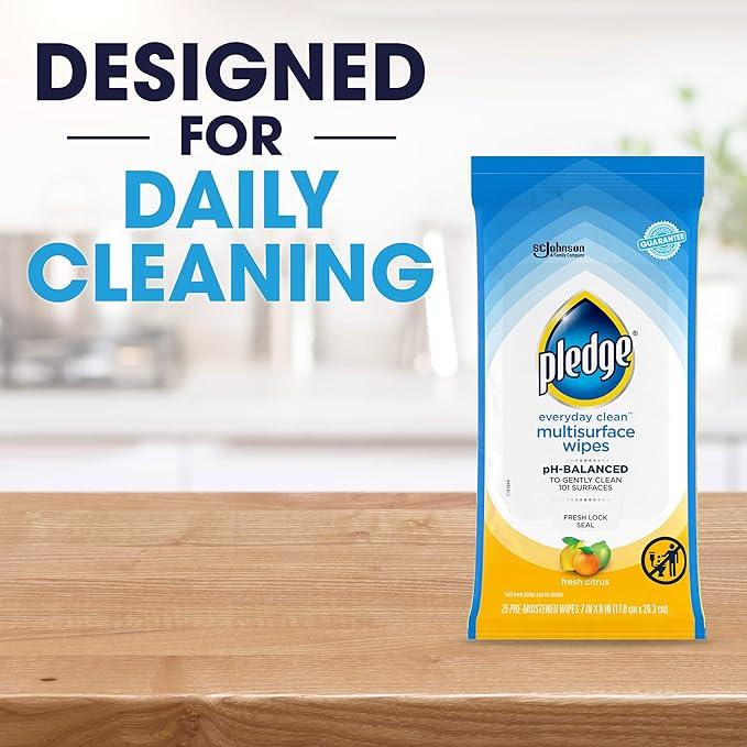 Pledge Multisurface Cleaning Wipes, pH Balanced, Fresh Citrus, 25 Count (Pack of 4, 100 Total Wipes) - NeatNest