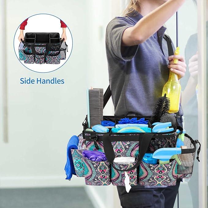 LoDrid Wearable Cleaning Caddy Bag with 4 Foldable Dividers, Cleaning Supply Organizer with Shoulder Strap and Side Handles for Cleaners & Housekeepers, Totem - NeatNest