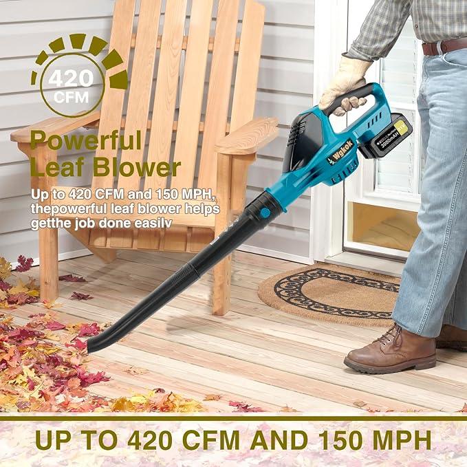 Wgkok Leaf Blower Cordless - 21V 5-Speed Mode Electric Cordless Leaf Blower with 2 Batteries and Charger, 2.0Ah Lightweight Battery Powered Leaf Blowers for Lawn Care, Patio, Blowing Leaves (Blue) - NeatNest
