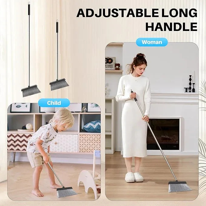 JOYMOOP Black Broom and Dustpan Set, Upright Angle Design with Built-in Comb Teeth for Home, Office, Hardwood Floors, Pet Hair - NeatNest