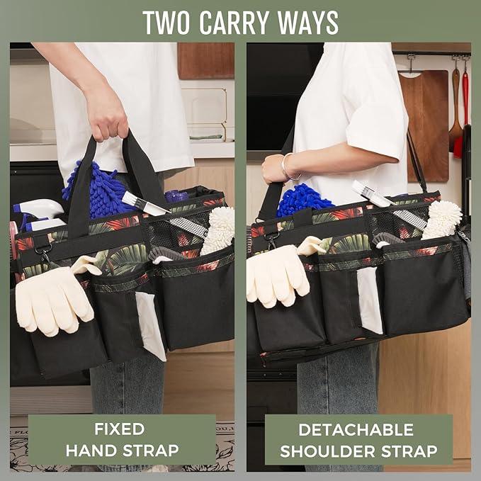 Wearable Cleaning Caddy, Cleaning Caddy Supplies Organizer with Handle & Shoulder Straps for Housekeepers, Under Sink & Car Cleaning Tool Organizers Bag with 4 Foldable Divider (GreenBush) - NeatNest