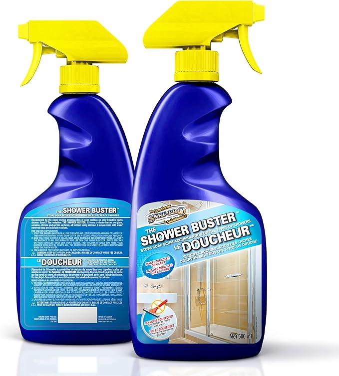 Shower Glass Door Cleaner – Shower Buster Spray for Soap Scum & Hard Water Stains – No Scrub Bathroom Cleaner for Glass, Tile, Chrome, Ceramic, RV and Septic Safe (500ml / 16.9oz) - NeatNest