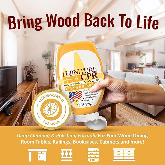 Furniture CPR Wood Furniture Cleaners & Polish 18oz-Cabinet Cleaner for Woods Paneling, Doors, Natural Furniture Polish And Wood Floor Cleaner that Repels Dust, Fingerprints and No Greasy Residue - NeatNest