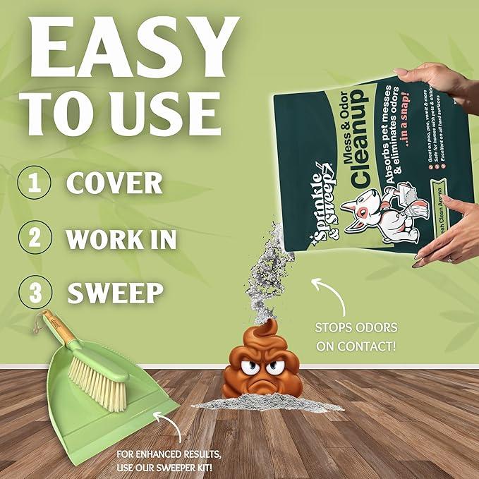 Sprinkle & Sweep Pet Accident Cleanup for all Hard Surface - Non Toxic Quick Pet Mess Cleaner & Odor Remover for Urine, Poop, Vomit, Diarrhea & Potty Training 4 Pack (15oz Each) - NeatNest