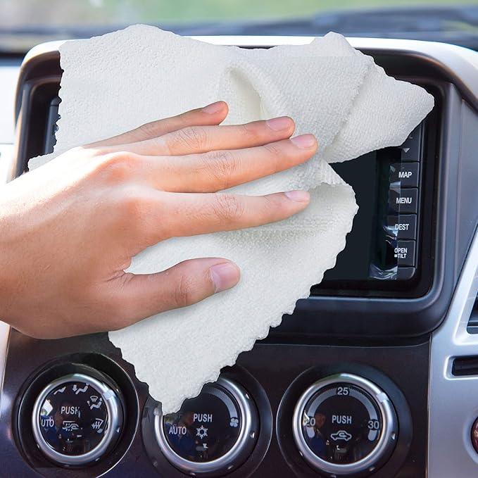 Eurow 200GSM Microfiber Cleaning and Drying Cloths with Dispenser Box, Reusable, Streak-Free, Scratch-Free, Ultra Absorbent, Edgeless for All Surface Types, 12x12in, 50-Pack, White - NeatNest