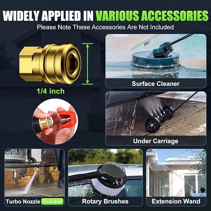 Adjustable Pressure Cleaner with 33FT Flexible Extension Hose + 34FT Power Cord, 4 Nozzles, Foam Cannon, Best Power Cleaner for Cars, Patios, Driveways, Green - NeatNest