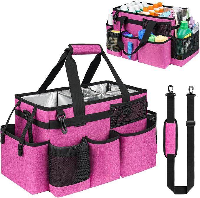 Cleaning Caddy Bag, Large Cleaning Supplies Organizer for Housekeepers, Housekeeping Caddy with Handle and Detachable Padded Cushion, Pink - NeatNest