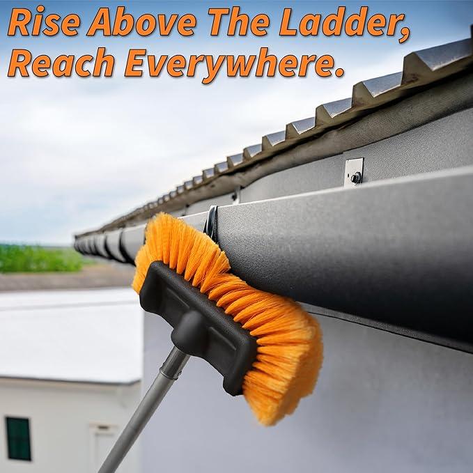 30-Foot Exterior House Cleaning Brush Set with 5-24 ft Extension Pole // Vinyl Siding Brushes with Telescopic Extendable Pole & Window Cleaning Squeegee Tool // The Ultimate Extension Scrub Brush Set - NeatNest
