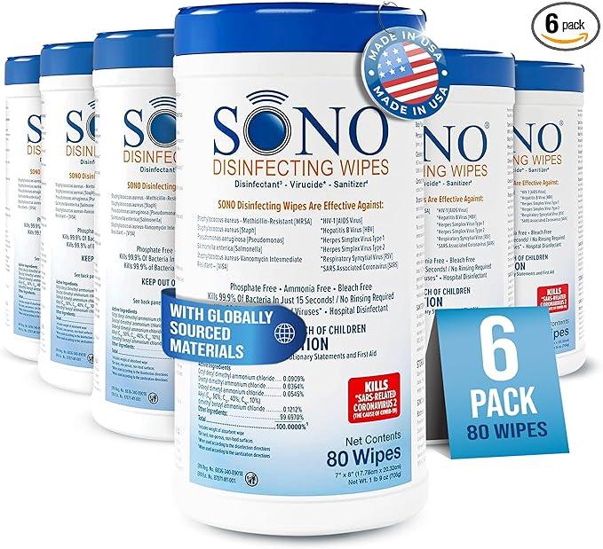 SONO Disinfecting Wipes - Alcohol-Free, No Bleach, Medical-Grade I Multi-Surface Cleaning for Home, School, Office I Gentle on Electronic Devices I Everyday Use I 480 CT (Canister of 6) - NeatNest