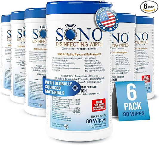 SONO Disinfecting Wipes - Alcohol-Free, No Bleach, Medical-Grade I Multi-Surface Cleaning for Home, School, Office I Gentle on Electronic Devices I Everyday Use I 480 CT (Canister of 6) - NeatNest