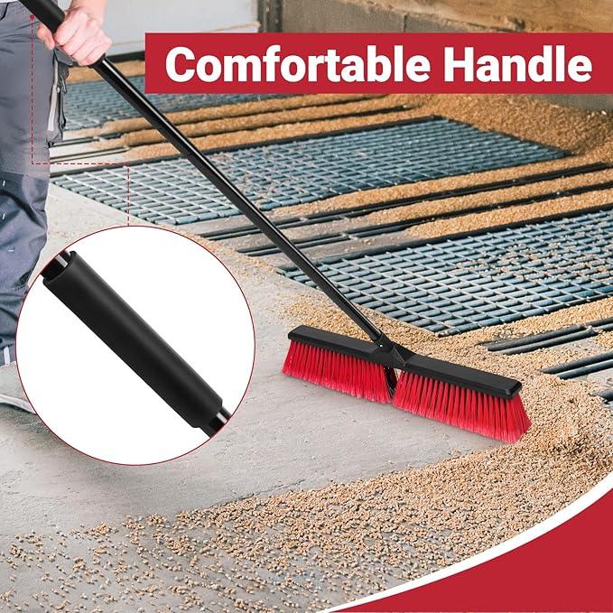24" Push Broom with 63" Long Handle, Heavy Duty Broom for Floor Sweeping, Stiff Bristles Push Broom Brush for Workshop, Garage, Concrete, Patio and Deck - NeatNest
