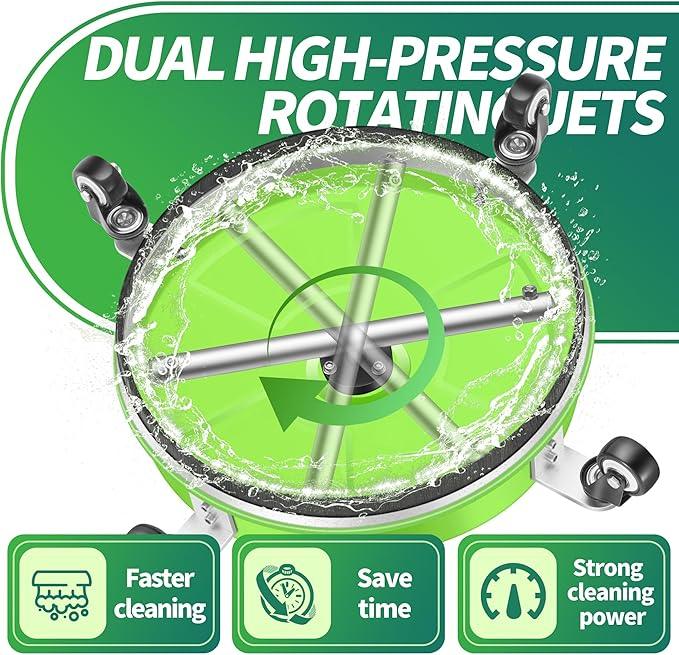 16'' Pressure Washer Surface Cleaner with 4 Wheels - Stainless Steel Surface Cleaner for Pressure Washer Attachment for Concrete, Driveway, Patio, Sidewalk, Deck and Driveways - NeatNest
