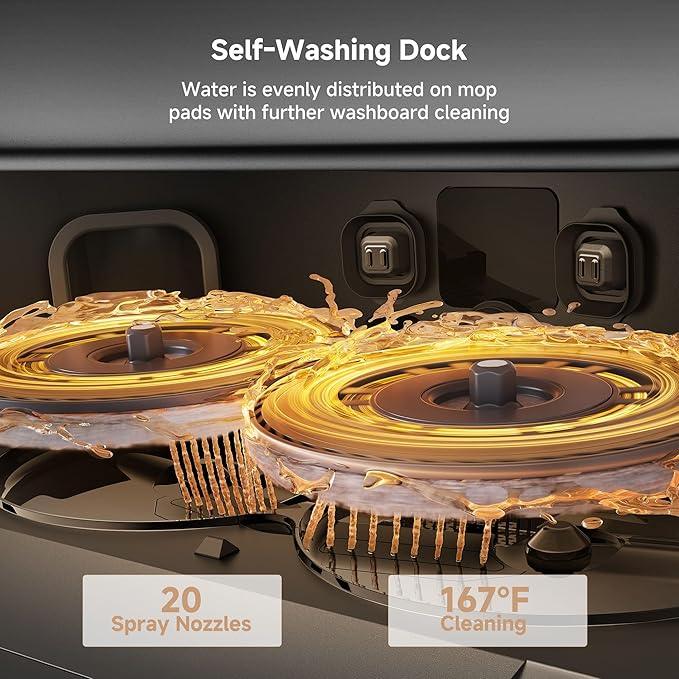 Mova P50 Pro Ultra Robot Vacuum and Mop, 19,000Pa Suction with Anti-Tangle Brush, Removable & Liftable Mop for Carpet & Floor, 167℉ Mop & Washboard Self Drying & Cleaning, Auto Empty & Refill, Black - NeatNest