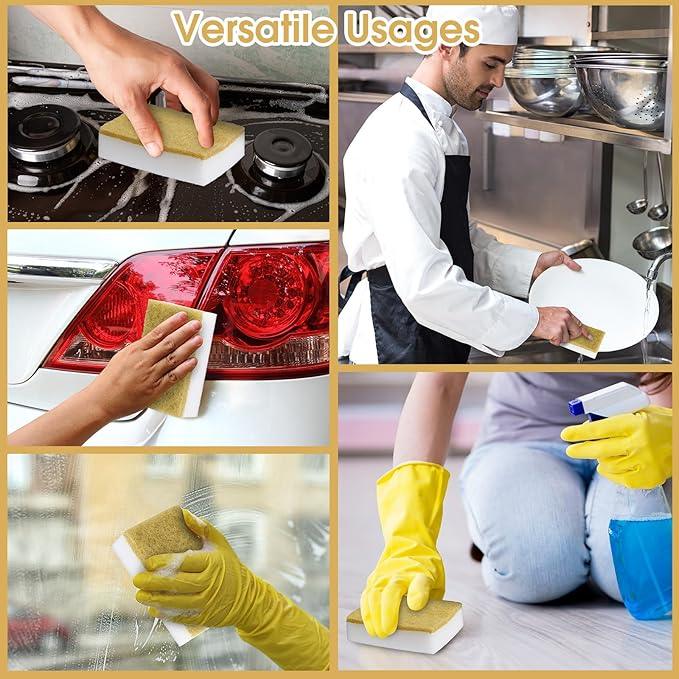 Tioncy 100 Pcs Individually Wrapped Sponges Kitchen Bulk Brown Dish Non Scratch Scrub Sponges Dual Sided Cleaning Dish Scrubber for Washing Dishes, Pots, Pans, Sinks, Stoves, Appliances, Car, Bike - NeatNest
